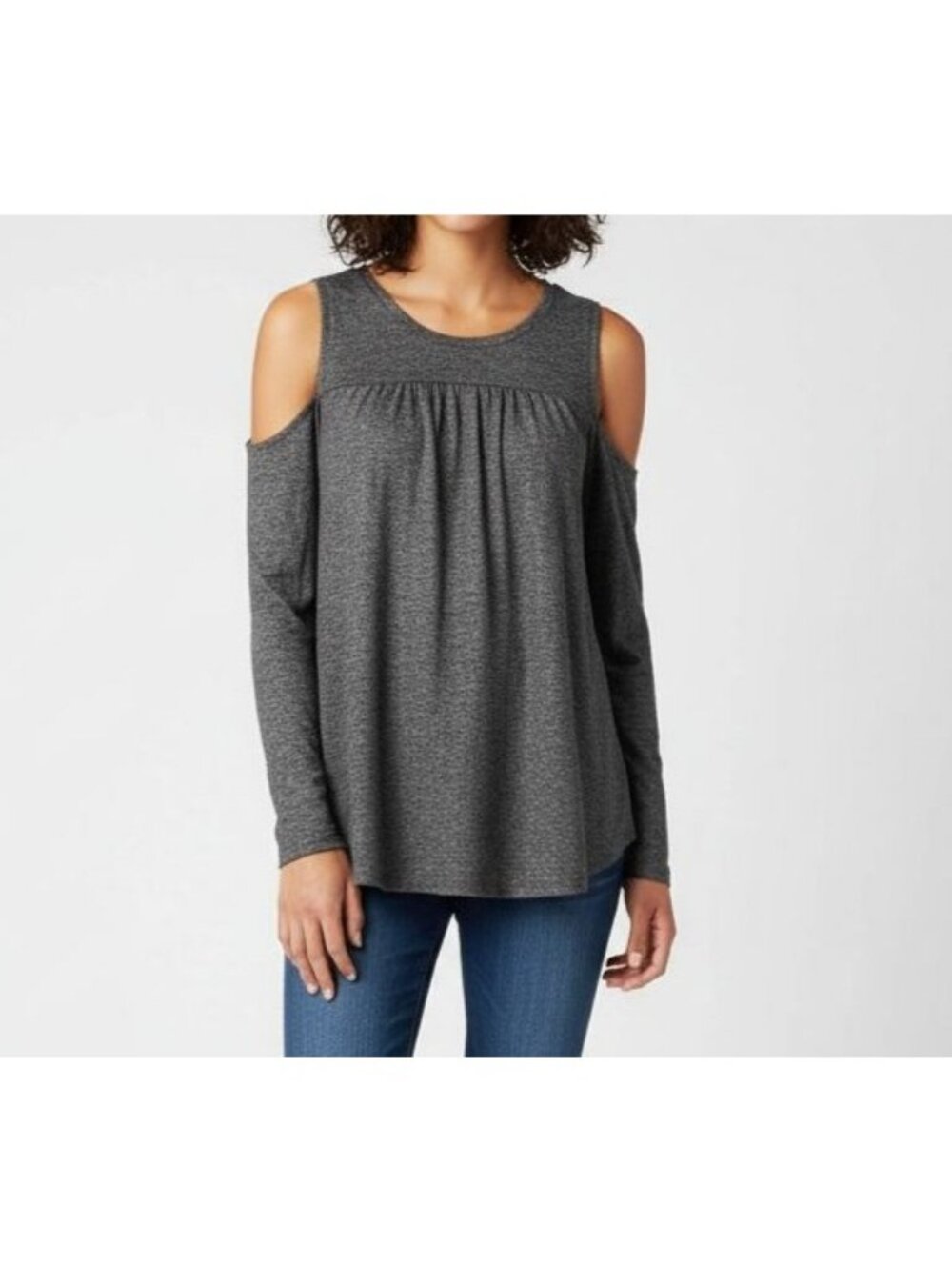 Ann Taylor LOFT Gray Shimmer Knit Cold-Shoulder Long Sleeve Top – NWT Size S